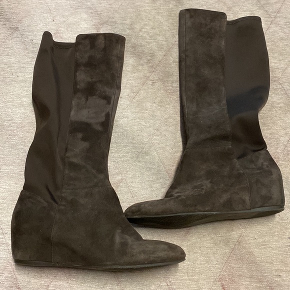 BCBG Suede Leather Indie Brown Knee High Wedge Boots 8 - Picture 5 of 12